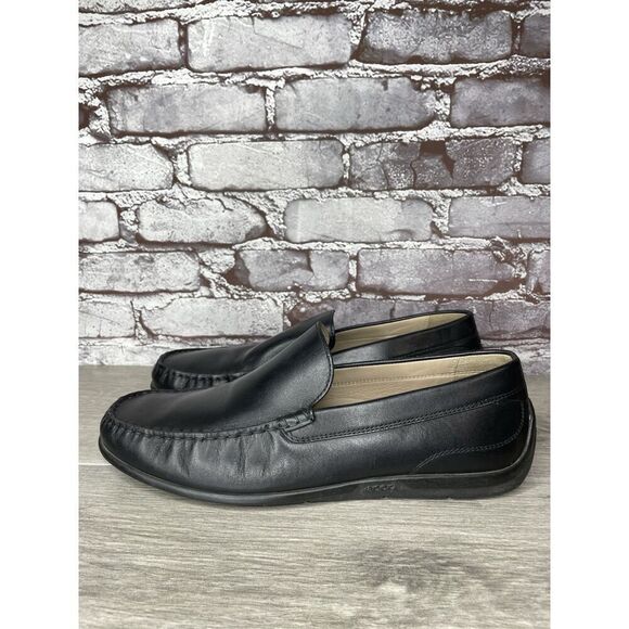 ECCO Black Leather Driving Loafers Mens Size 44 US 10-10.5 Classic Slip On Moc - Picture 1 of 16
